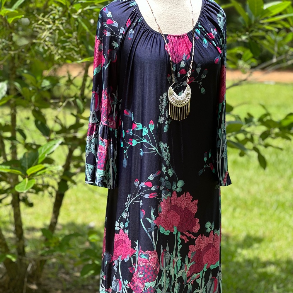 MOA USA Pink Scoop Neck Sundress with 3/4 Bishop Sleeves